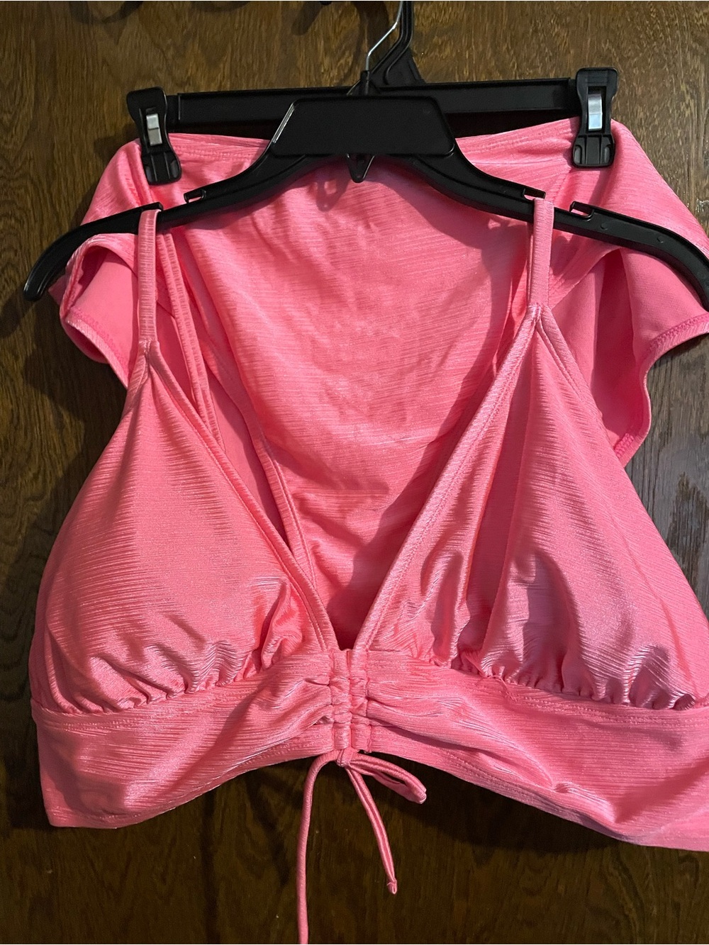 Pink Ruched Tie-Front Bikini Top
